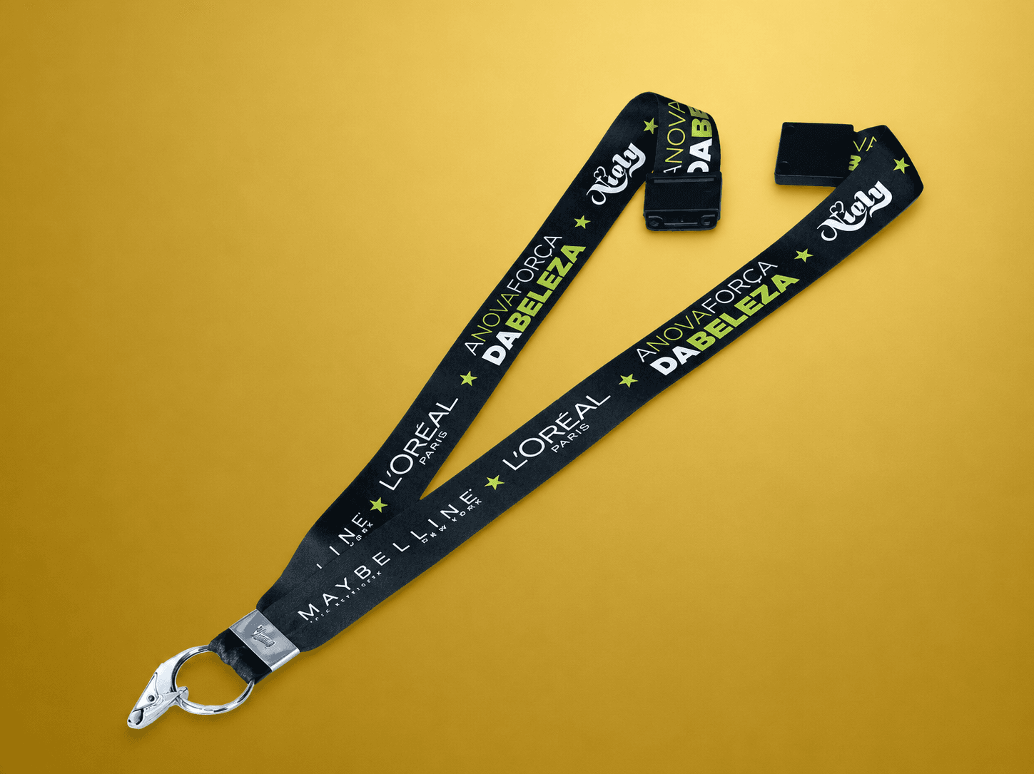 Cordão Personalizado Digital 0,80 cm x 15mm com Clips de Metal e Trava de Segurança
